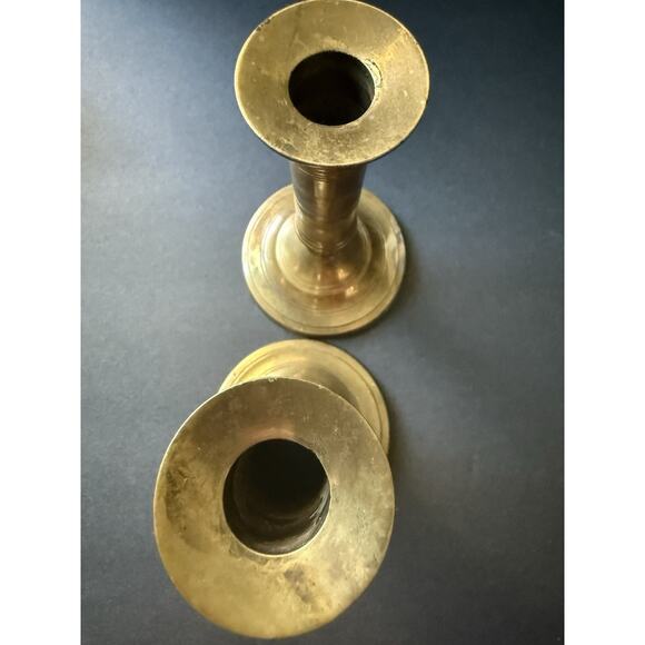 Vintage Brass Candlesticks Taper Holders 6” Mid Century Made In India Pair Set - Picture 6 of 8